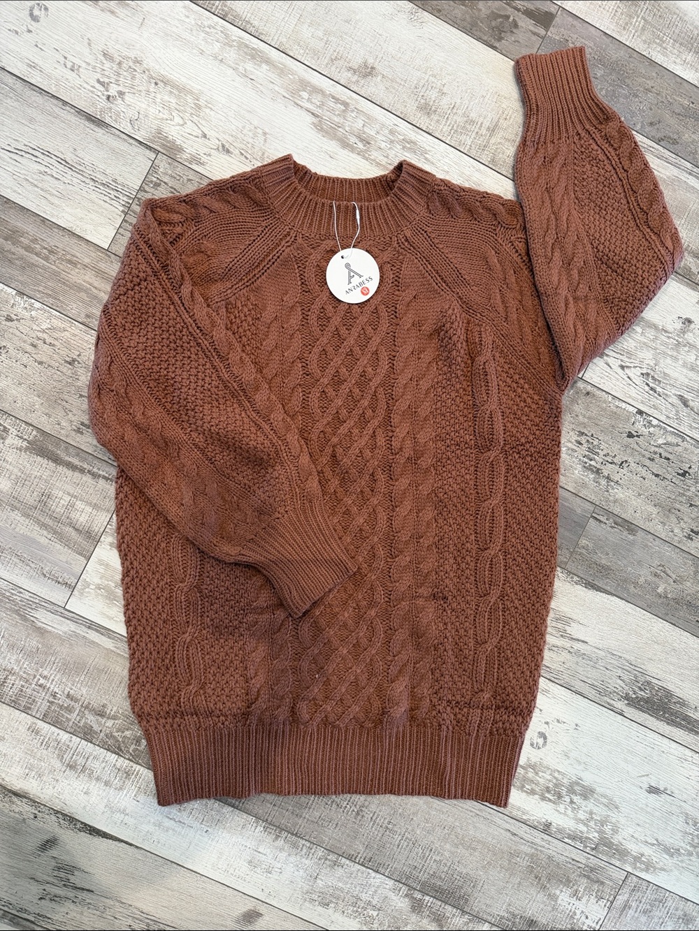 Men's Cable Knit Sweater - Rust Brown